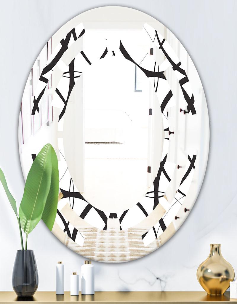 DesignQ Monochrome Geometric Pattern - Modern Round Or Oval Wall Mirror - Space