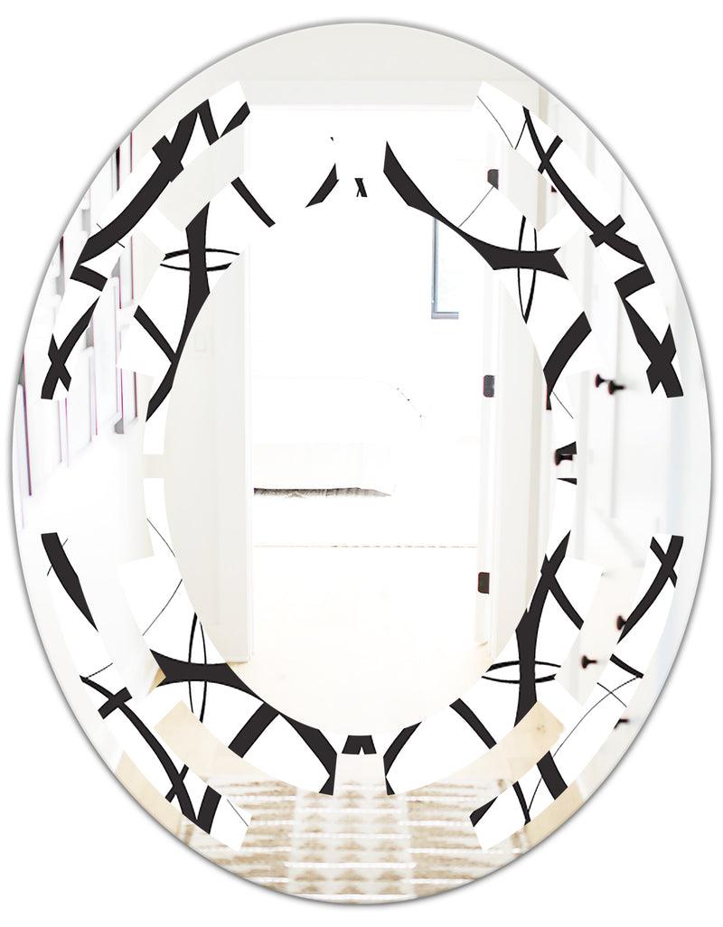 DesignQ Monochrome Geometric Pattern - Modern Round Or Oval Wall Mirror - Space