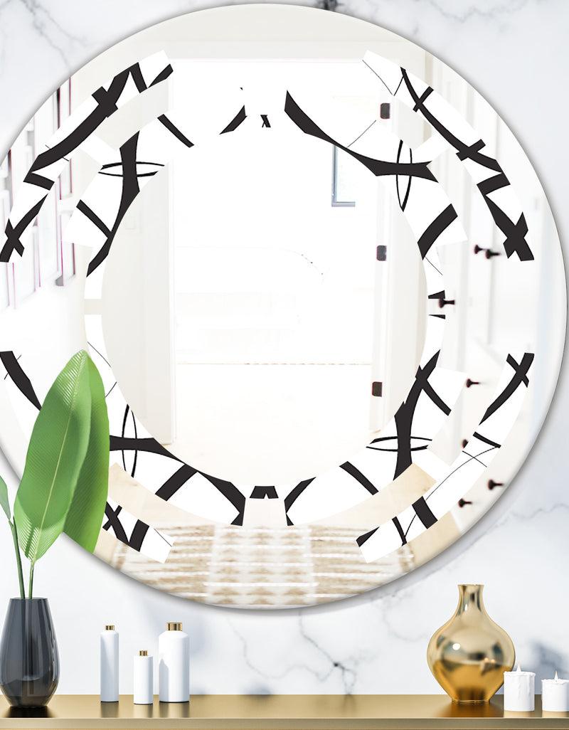 DesignQ Monochrome Geometric Pattern - Modern Round or Oval Wall Mirror - Space