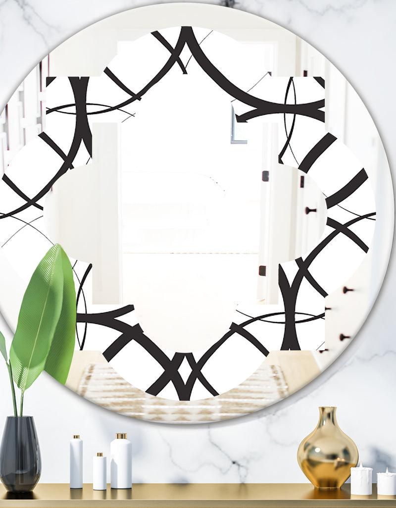 DesignQ Monochrome Geometric Pattern - Modern Round or Oval Wall Mirror - Quatrefoil