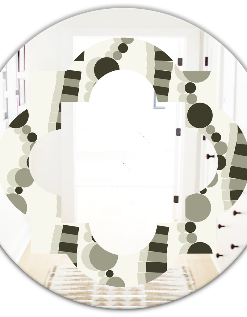 DesignQ Monochrome Geometric Pattern VI - Modern Round Or Oval Wall Mirror - Quatrefoil