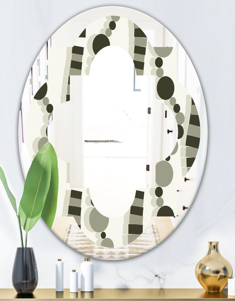 DesignQ Monochrome Geometric Pattern VI - Modern Round Or Oval Wall Mirror - Quatrefoil