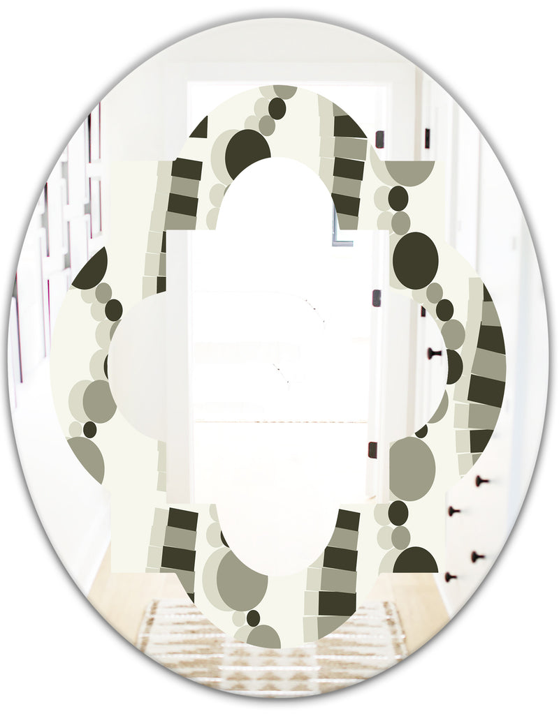 DesignQ Monochrome Geometric Pattern VI - Modern Round Or Oval Wall Mirror - Quatrefoil