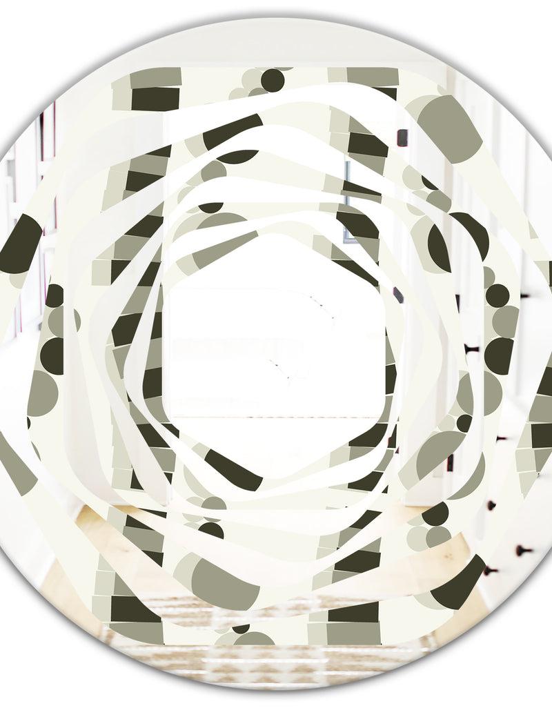 DesignQ Monochrome Geometric Pattern VI - Modern Round Or Oval Wall Mirror - Whirl
