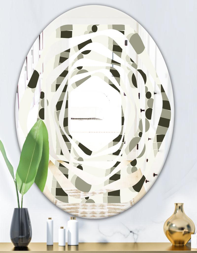 DesignQ Monochrome Geometric Pattern VI - Modern Round Or Oval Wall Mirror - Whirl