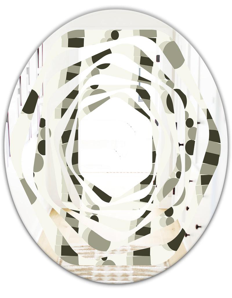 DesignQ Monochrome Geometric Pattern VI - Modern Round Or Oval Wall Mirror - Whirl