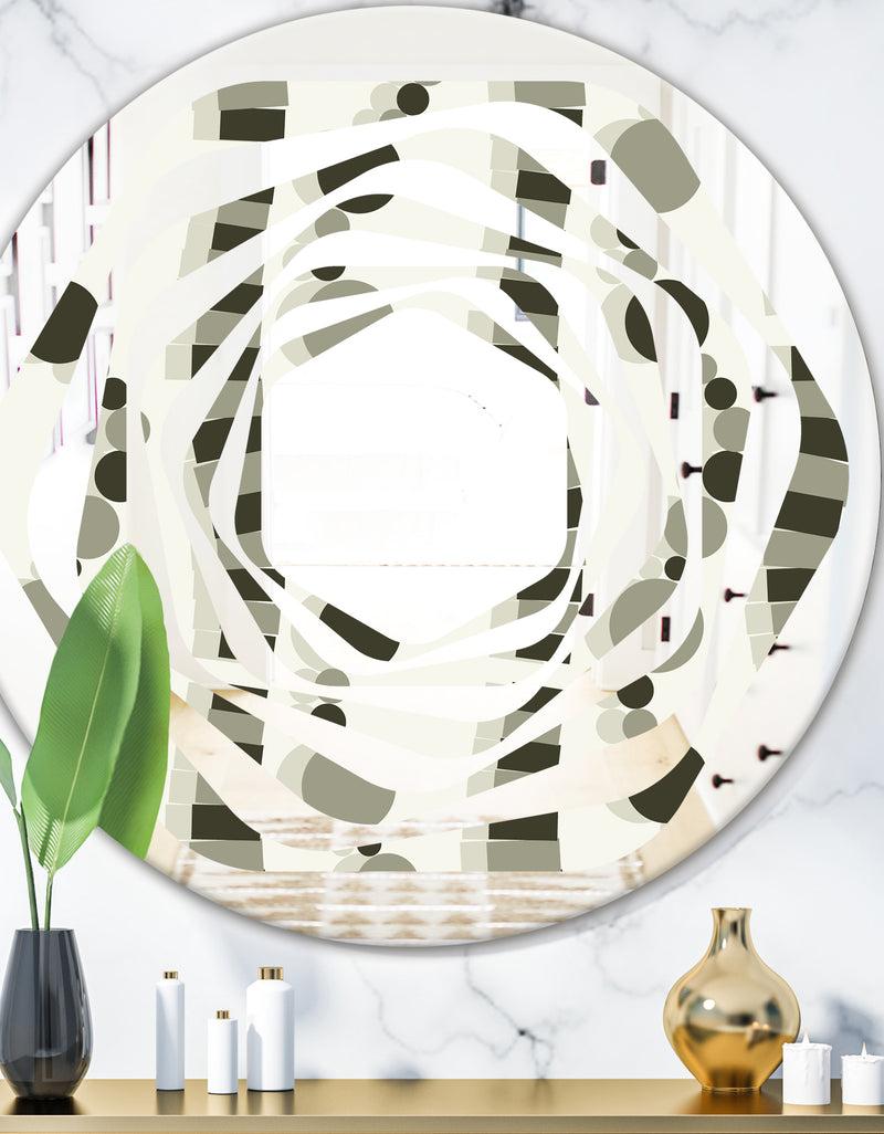 DesignQ Monochrome Geometric Pattern VI - Modern Round or Oval Wall Mirror - Whirl