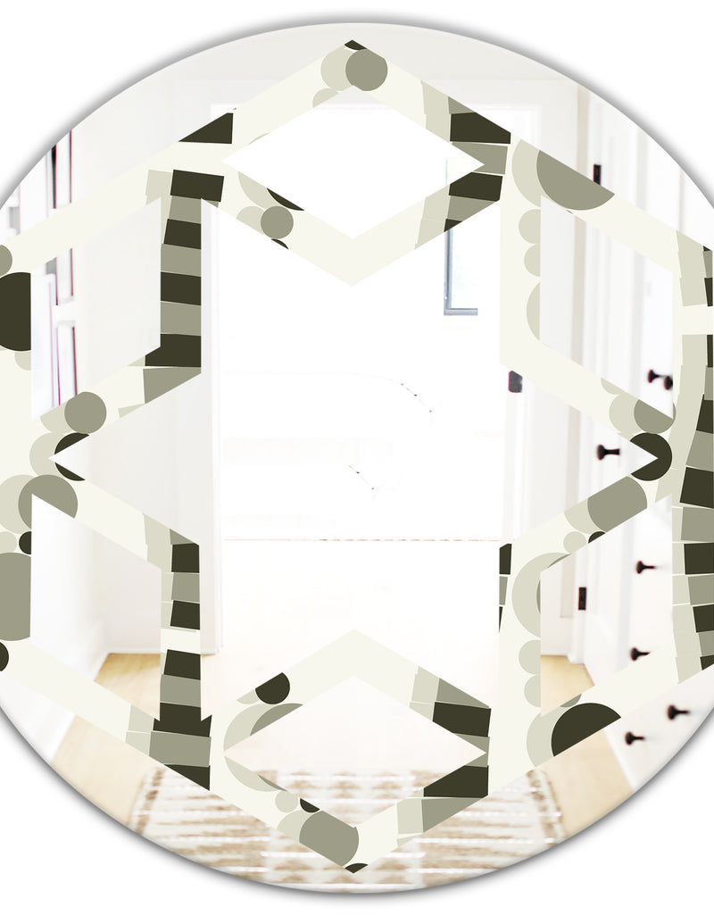 DesignQ Monochrome Geometric Pattern VI - Modern Round Or Oval Wall Mirror - Hexagon Star
