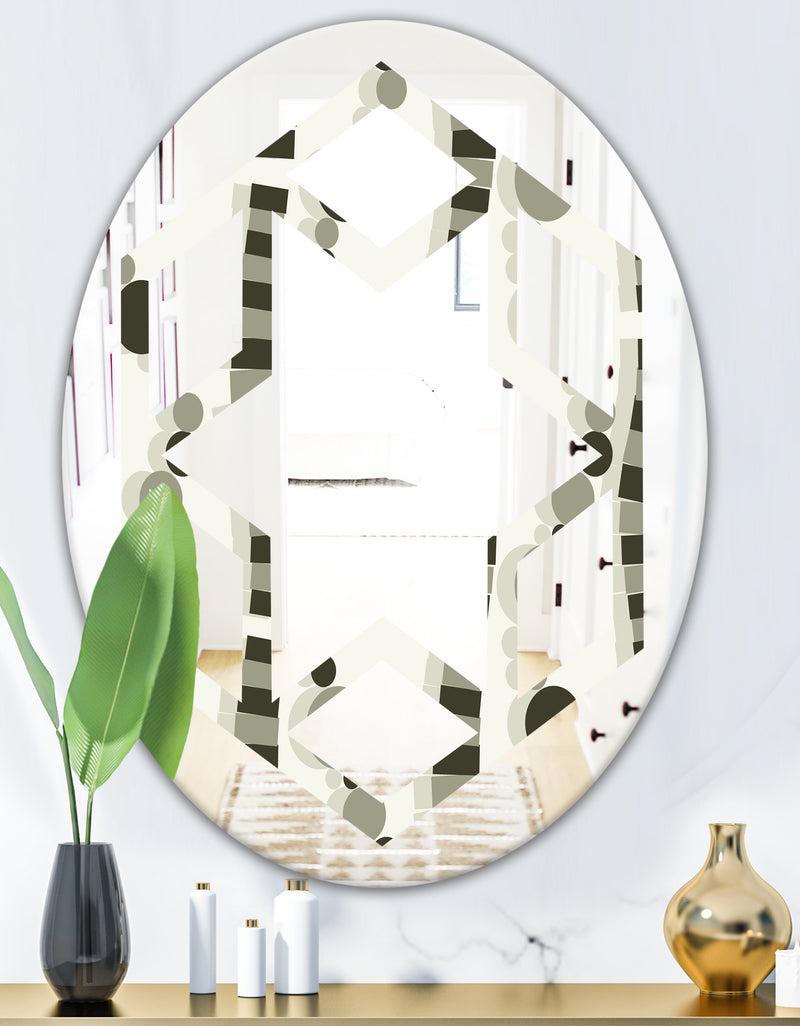 DesignQ Monochrome Geometric Pattern VI - Modern Round Or Oval Wall Mirror - Hexagon Star