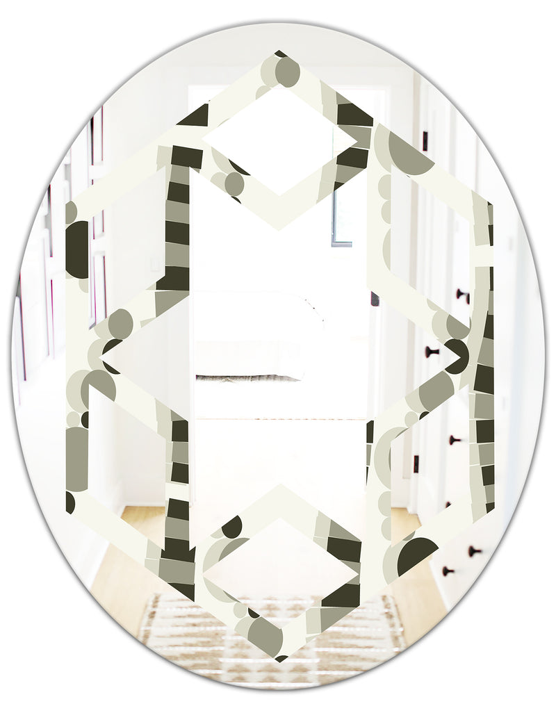 DesignQ Monochrome Geometric Pattern VI - Modern Round Or Oval Wall Mirror - Hexagon Star