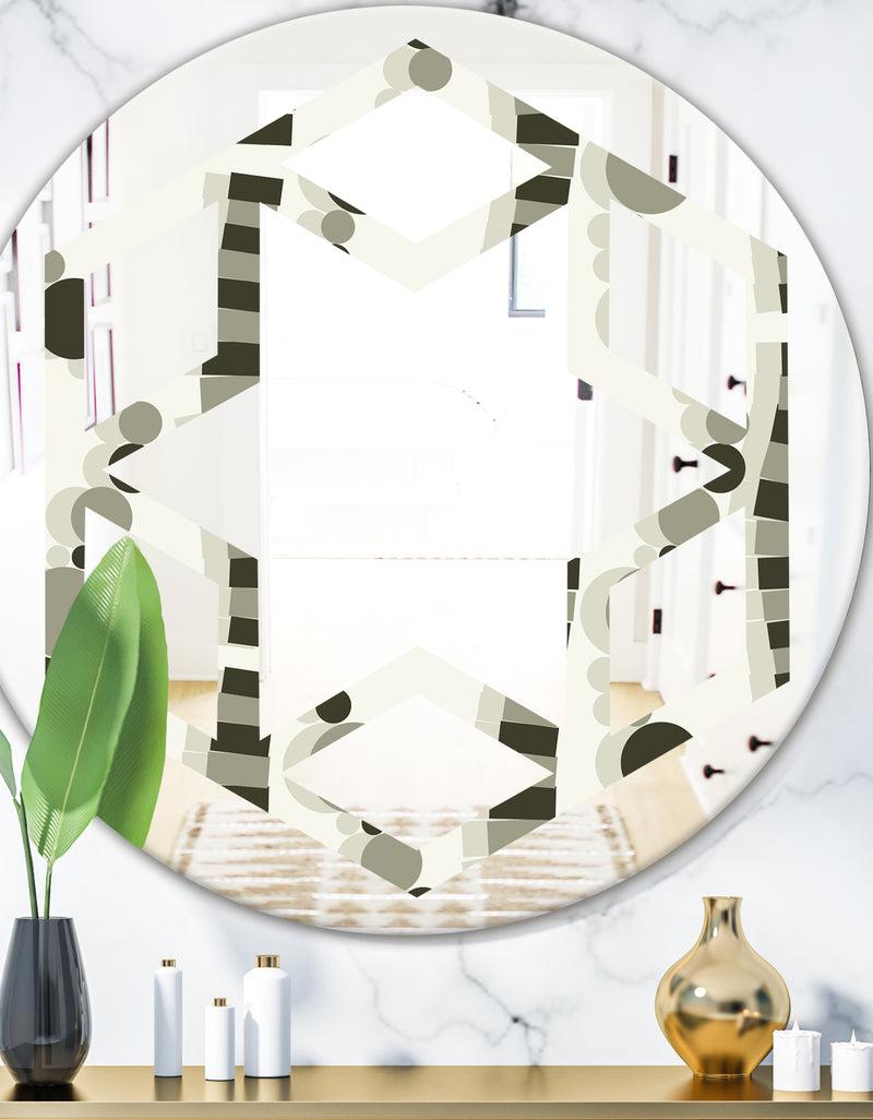 DesignQ Monochrome Geometric Pattern VI - Modern Round or Oval Wall Mirror - Hexagon Star