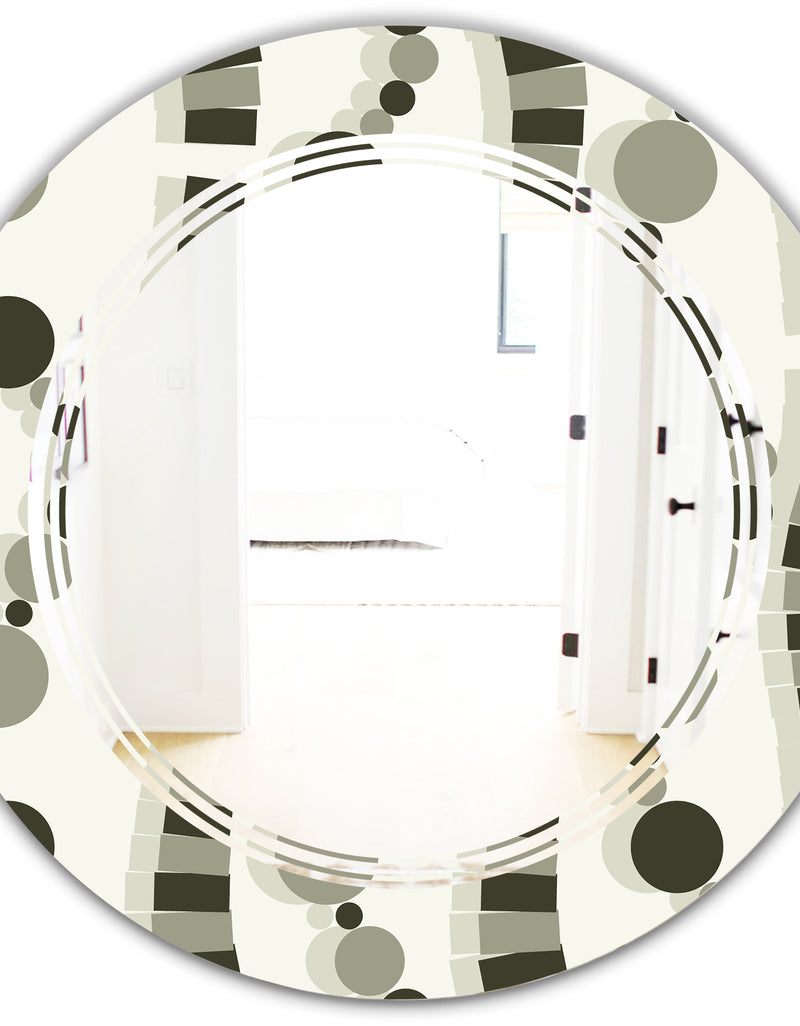 DesignQ Monochrome Geometric Pattern VI - Modern Round Or Oval Wall Mirror - Triple C