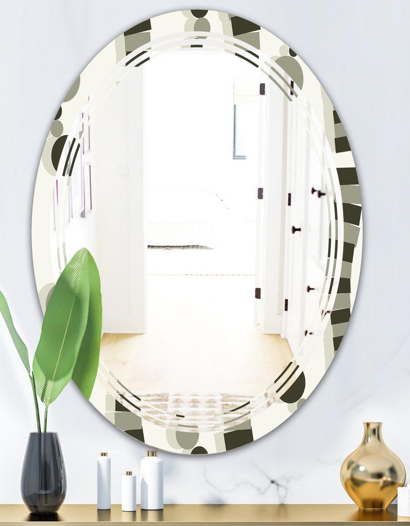 DesignQ Monochrome Geometric Pattern VI - Modern Round Or Oval Wall Mirror - Triple C
