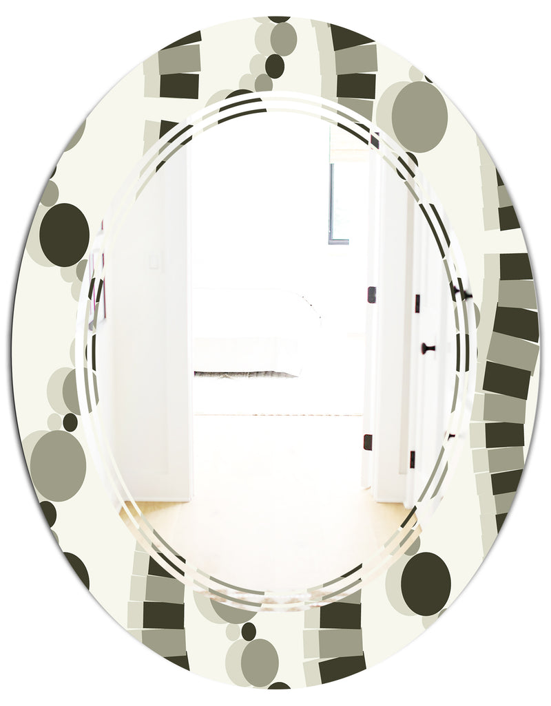 DesignQ Monochrome Geometric Pattern VI - Modern Round Or Oval Wall Mirror - Triple C