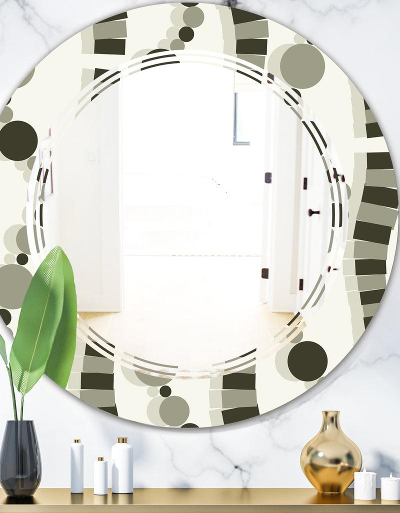 DesignQ Monochrome Geometric Pattern VI - Modern Round or Oval Wall Mirror - Triple C