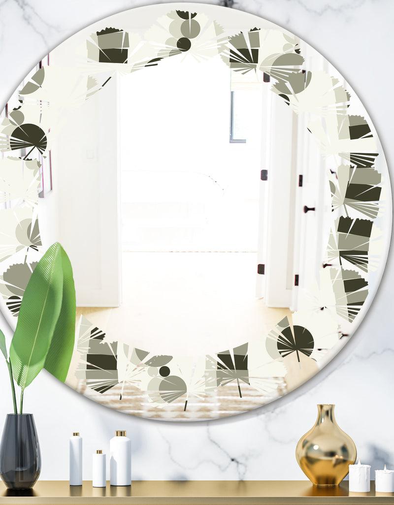 DesignQ Monochrome Geometric Pattern VI - Modern Round or Oval Wall Mirror - Leaves