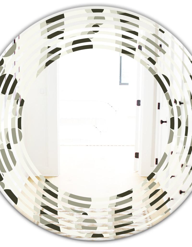 DesignQ Monochrome Geometric Pattern VI - Modern Round Or Oval Wall Mirror - Wave