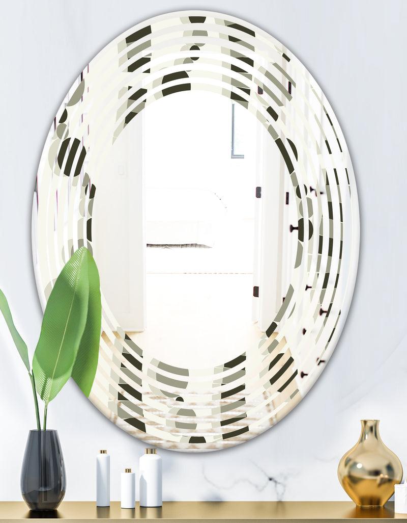 DesignQ Monochrome Geometric Pattern VI - Modern Round Or Oval Wall Mirror - Wave