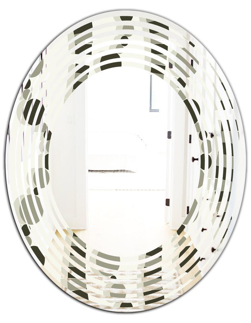 DesignQ Monochrome Geometric Pattern VI - Modern Round Or Oval Wall Mirror - Wave