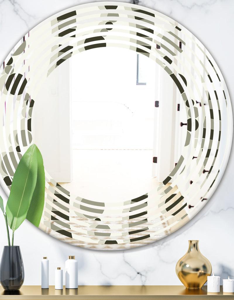 DesignQ Monochrome Geometric Pattern VI - Modern Round or Oval Wall Mirror - Wave