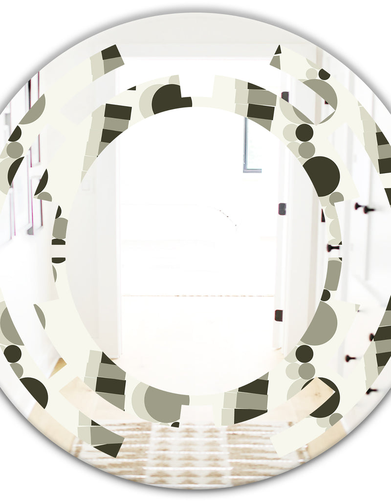 DesignQ Monochrome Geometric Pattern VI - Modern Round Or Oval Wall Mirror - Space