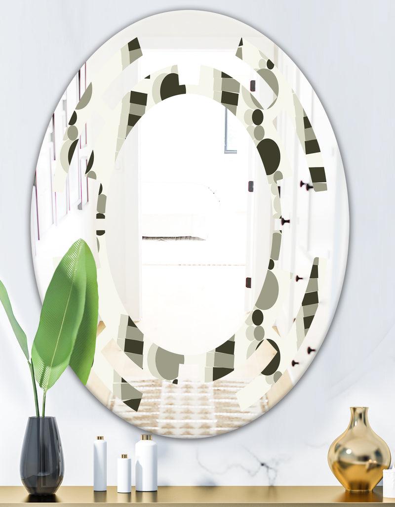 DesignQ Monochrome Geometric Pattern VI - Modern Round Or Oval Wall Mirror - Space