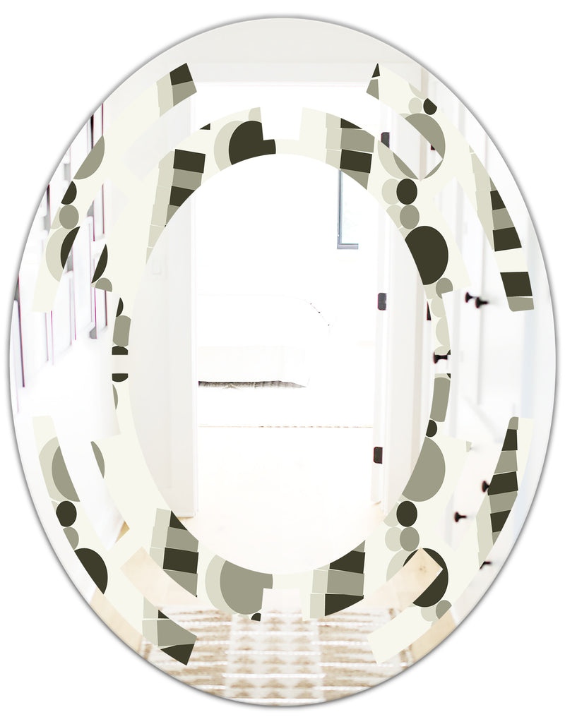 DesignQ Monochrome Geometric Pattern VI - Modern Round Or Oval Wall Mirror - Space