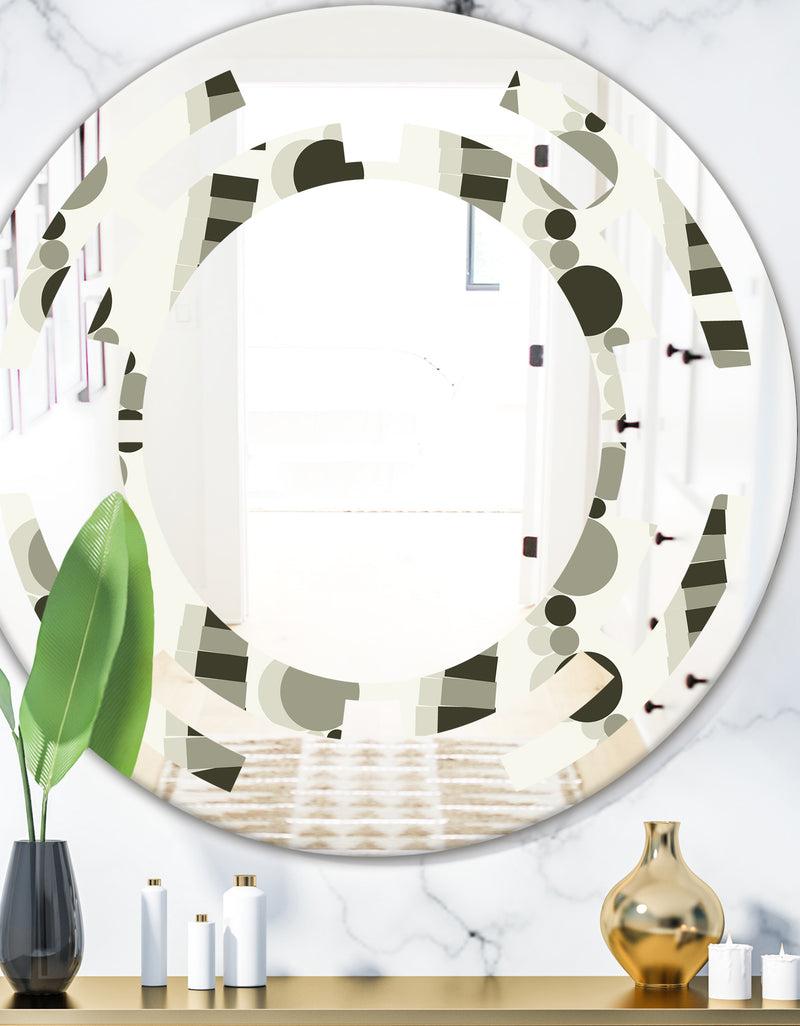 DesignQ Monochrome Geometric Pattern VI - Modern Round or Oval Wall Mirror - Space