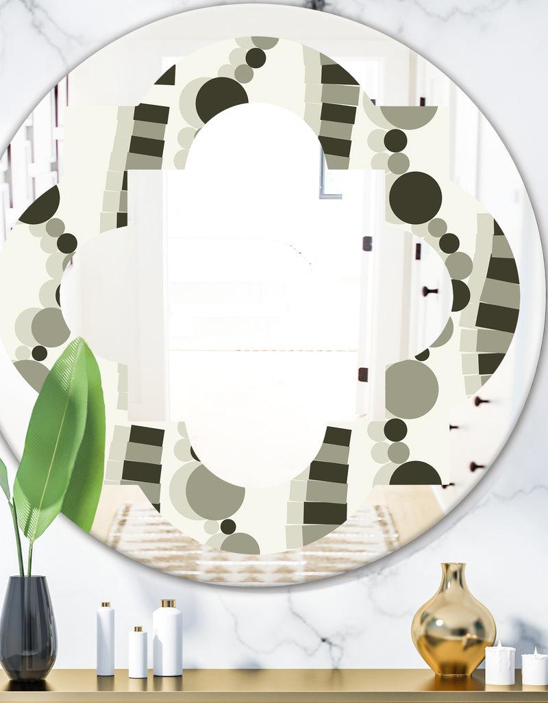 DesignQ Monochrome Geometric Pattern VI - Modern Round or Oval Wall Mirror - Quatrefoil