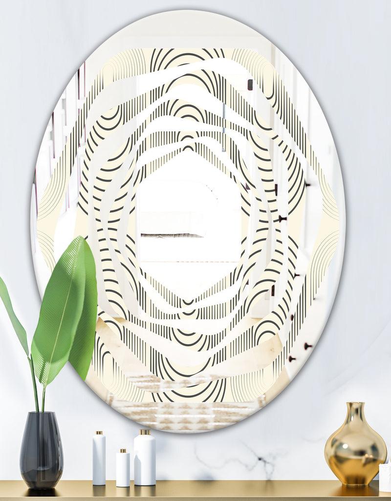 DesignQ Monochrome Geometric Pattern X - Modern Round Or Oval Wall Mirror - Whirl