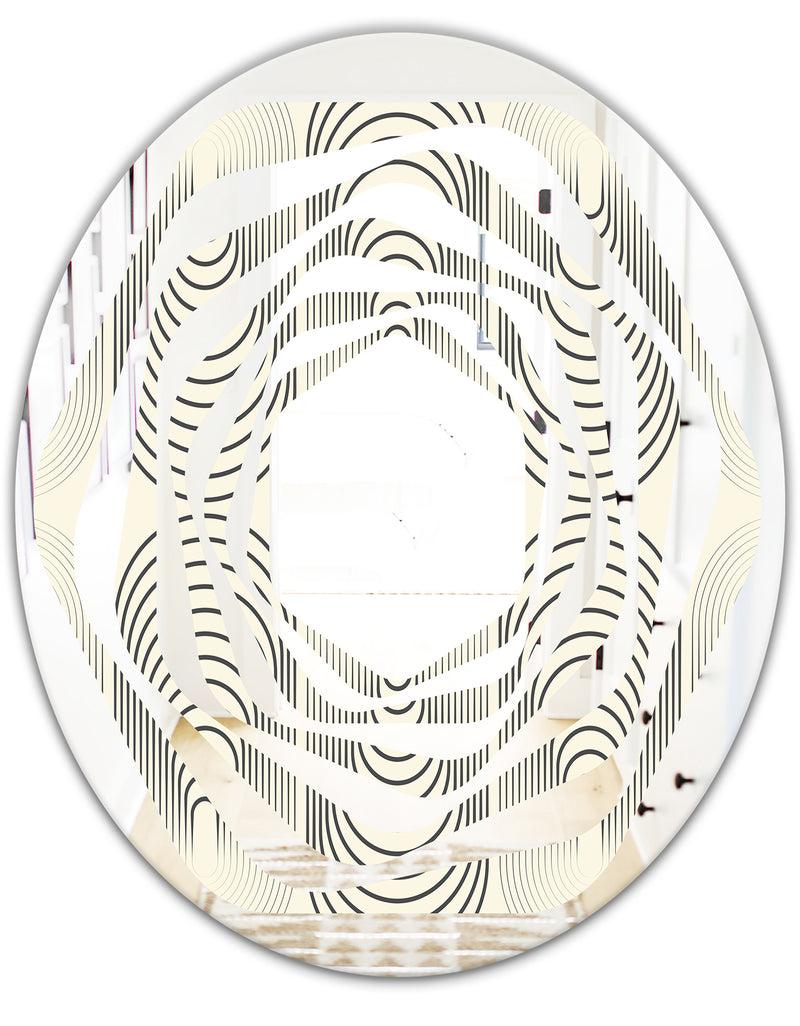 DesignQ Monochrome Geometric Pattern X - Modern Round Or Oval Wall Mirror - Whirl