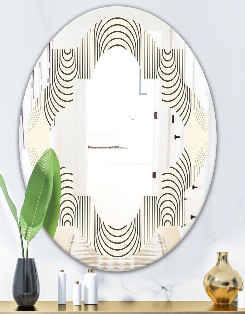 DesignQ Monochrome Geometric Pattern X - Modern Round Or Oval Wall Mirror - Quatrefoil
