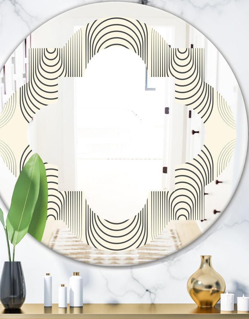 DesignQ Monochrome Geometric Pattern X - Modern Round or Oval Wall Mirror - Quatrefoil