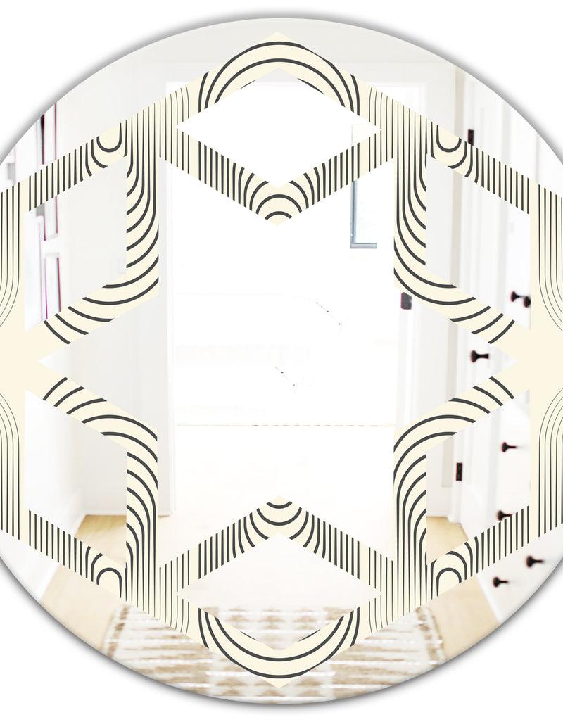 DesignQ Monochrome Geometric Pattern X - Modern Round Or Oval Wall Mirror - Hexagon Star