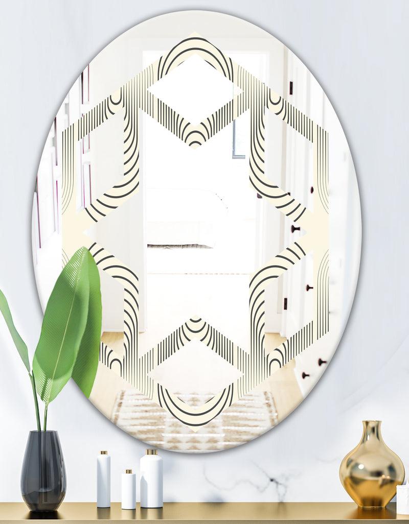 DesignQ Monochrome Geometric Pattern X - Modern Round Or Oval Wall Mirror - Hexagon Star