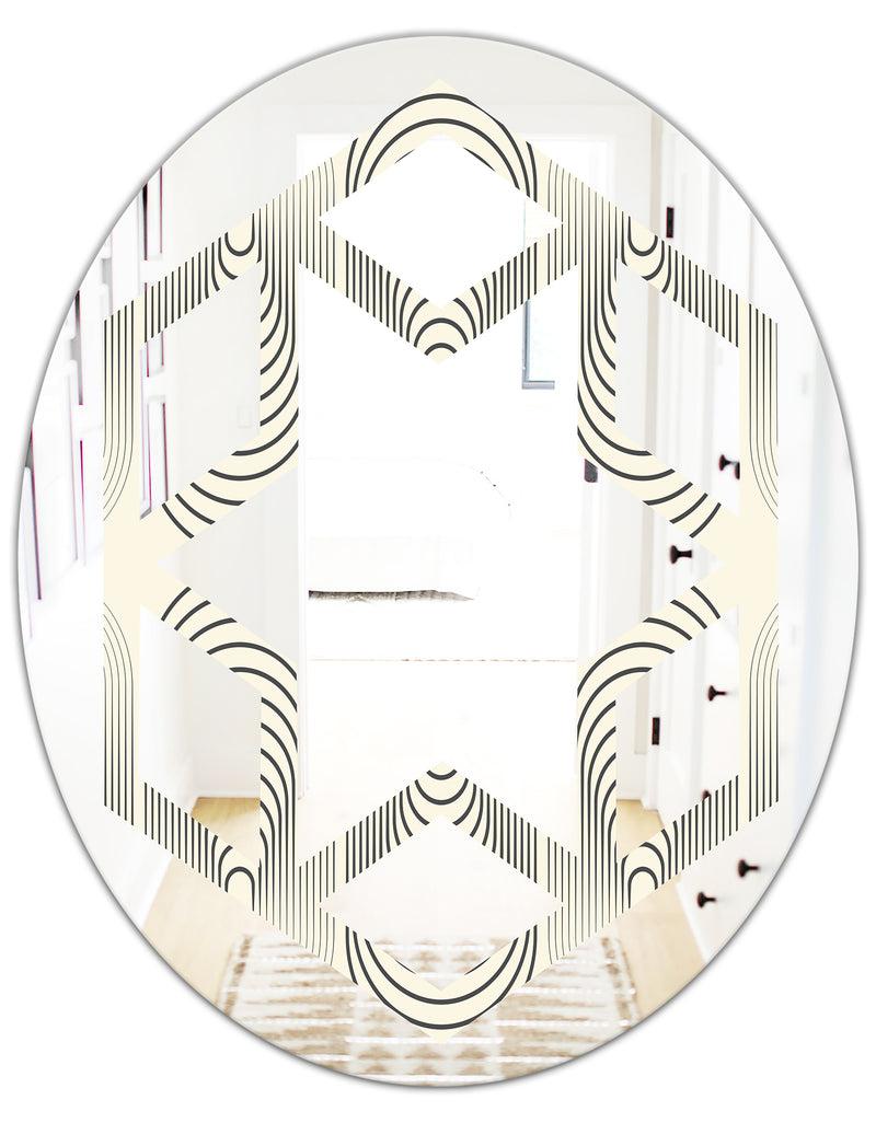 DesignQ Monochrome Geometric Pattern X - Modern Round Or Oval Wall Mirror - Hexagon Star