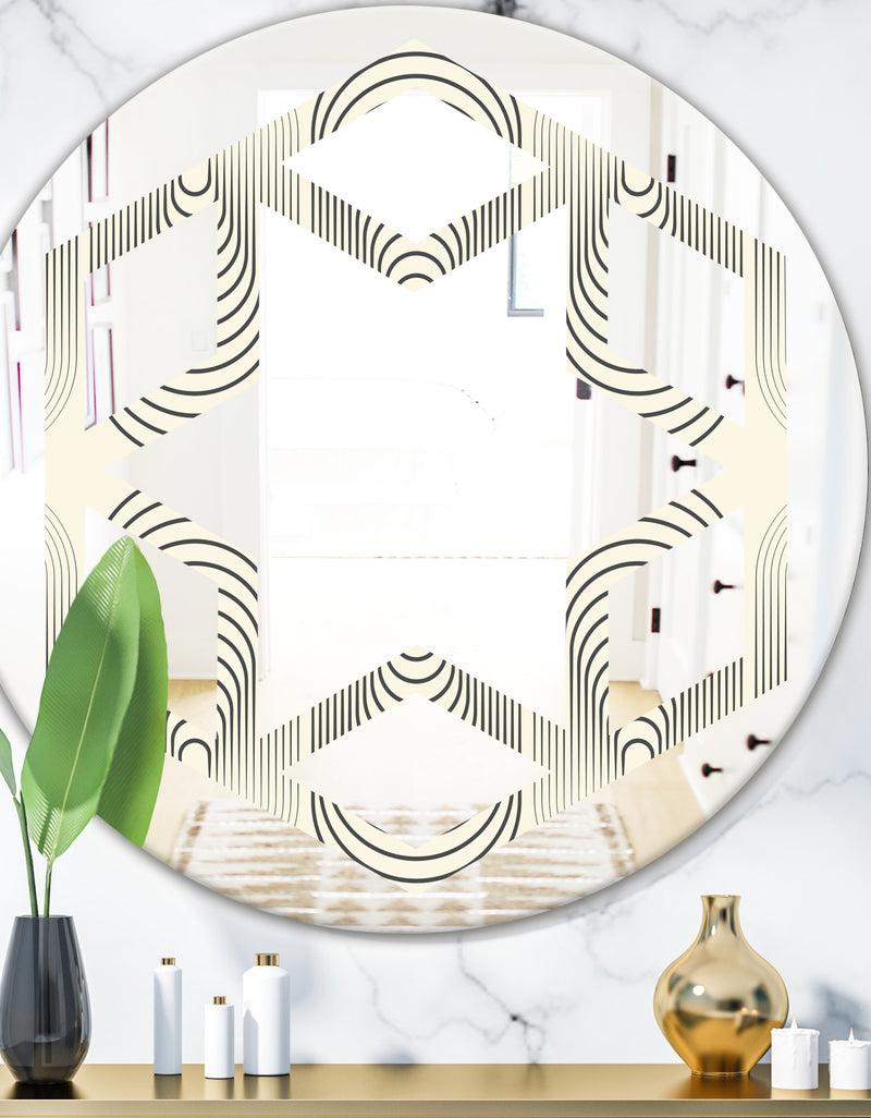 DesignQ Monochrome Geometric Pattern X - Modern Round or Oval Wall Mirror - Hexagon Star