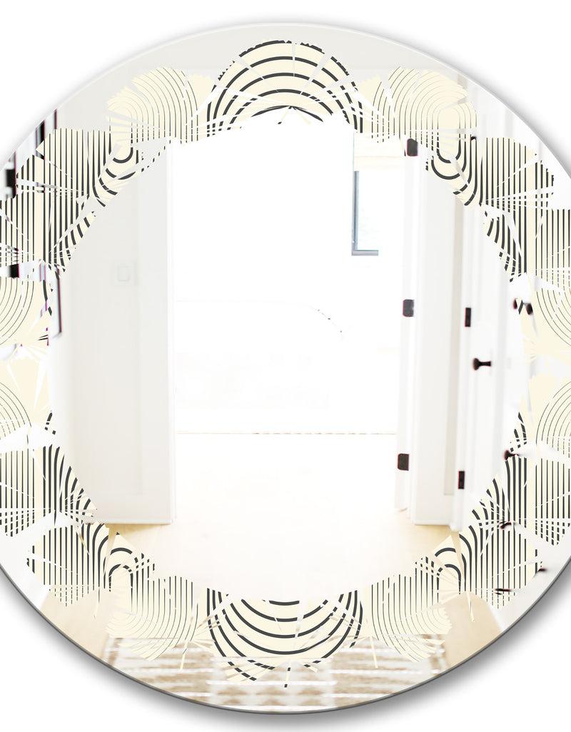 DesignQ Monochrome Geometric Pattern X - Modern Round Or Oval Wall Mirror - Leaves