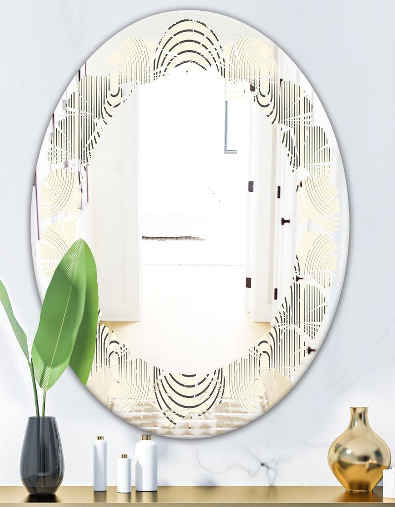 DesignQ Monochrome Geometric Pattern X - Modern Round Or Oval Wall Mirror - Leaves