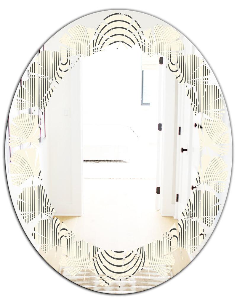 DesignQ Monochrome Geometric Pattern X - Modern Round Or Oval Wall Mirror - Leaves