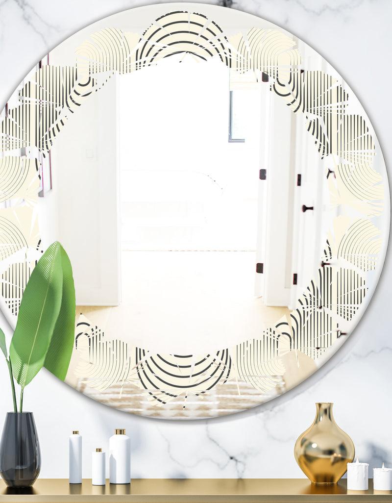 DesignQ Monochrome Geometric Pattern X - Modern Round or Oval Wall Mirror - Leaves