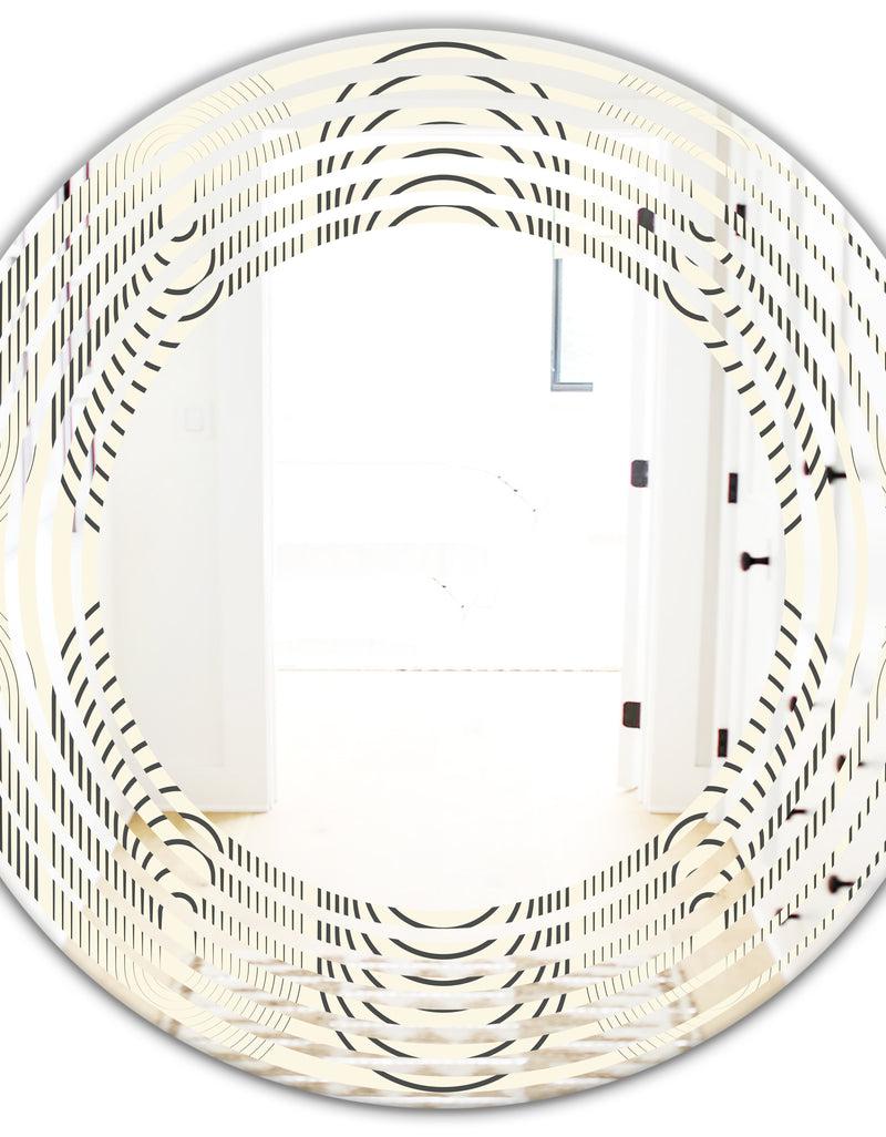 DesignQ Monochrome Geometric Pattern X - Modern Round Or Oval Wall Mirror - Wave