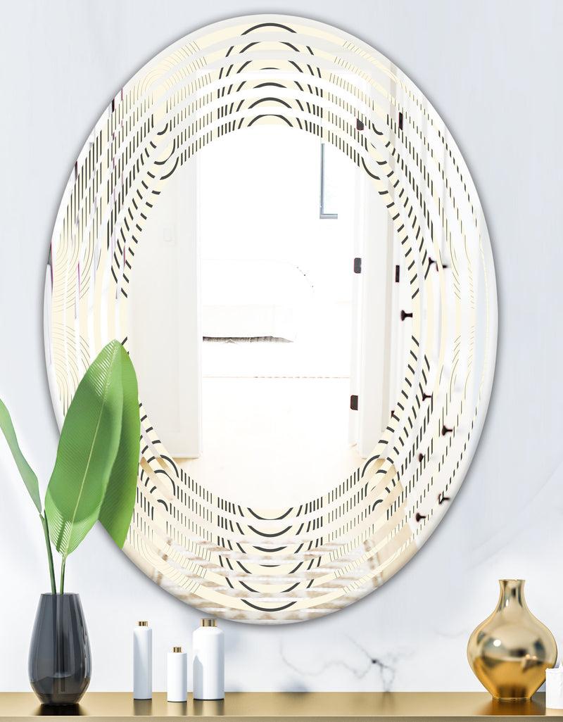 DesignQ Monochrome Geometric Pattern X - Modern Round Or Oval Wall Mirror - Wave