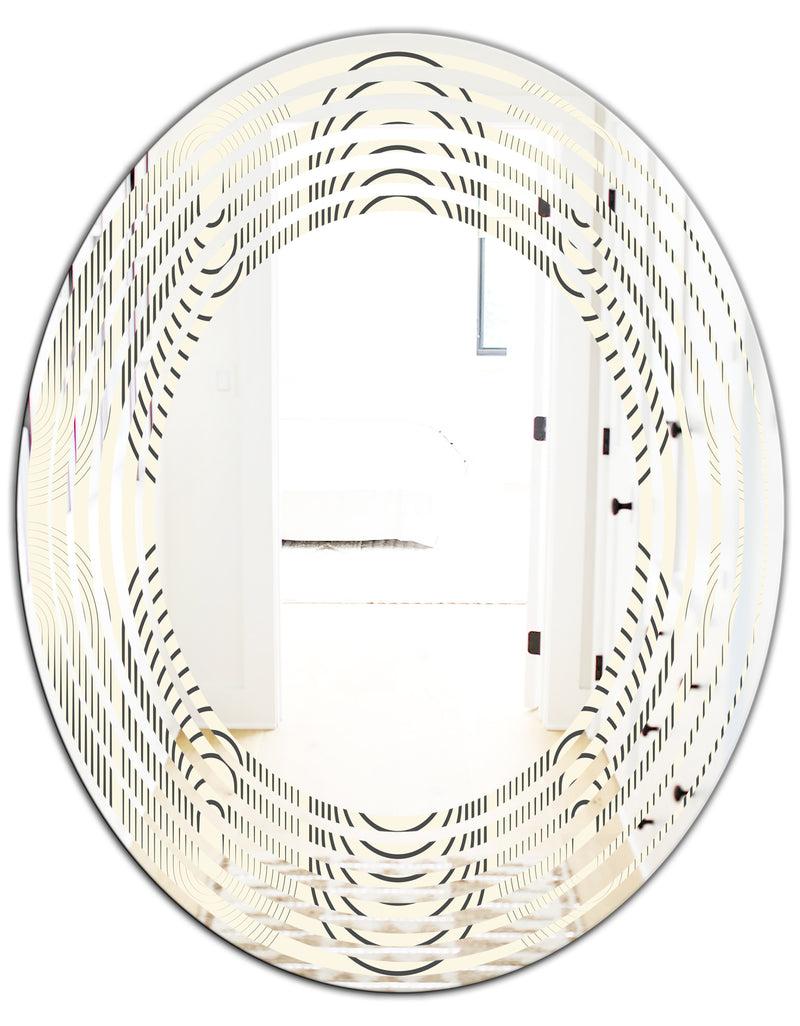 DesignQ Monochrome Geometric Pattern X - Modern Round Or Oval Wall Mirror - Wave
