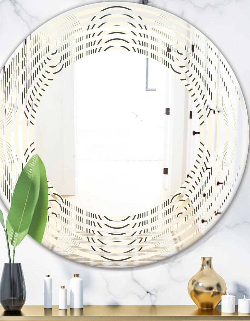 DesignQ Monochrome Geometric Pattern X - Modern Round or Oval Wall Mirror - Wave