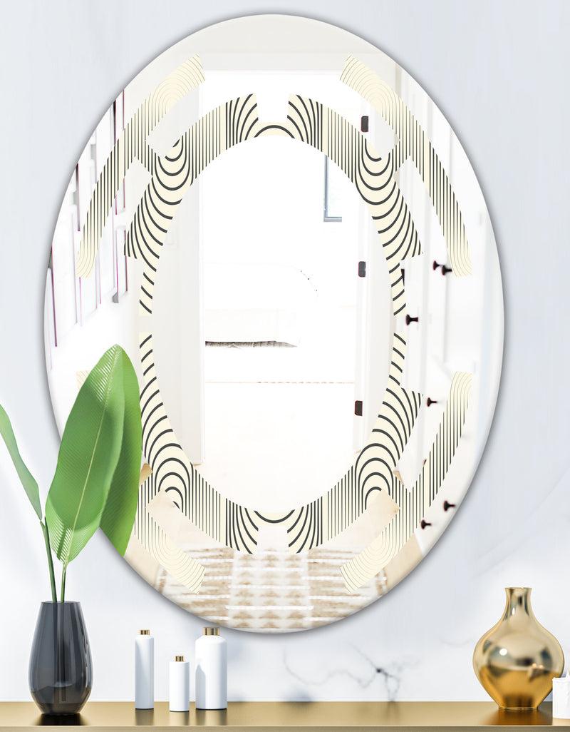 DesignQ Monochrome Geometric Pattern X - Modern Round Or Oval Wall Mirror - Space
