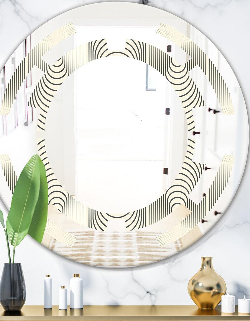 DesignQ Monochrome Geometric Pattern X - Modern Round or Oval Wall Mirror - Space