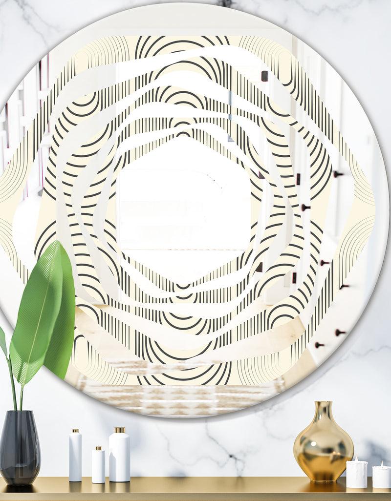 DesignQ Monochrome Geometric Pattern X - Modern Round or Oval Wall Mirror - Whirl