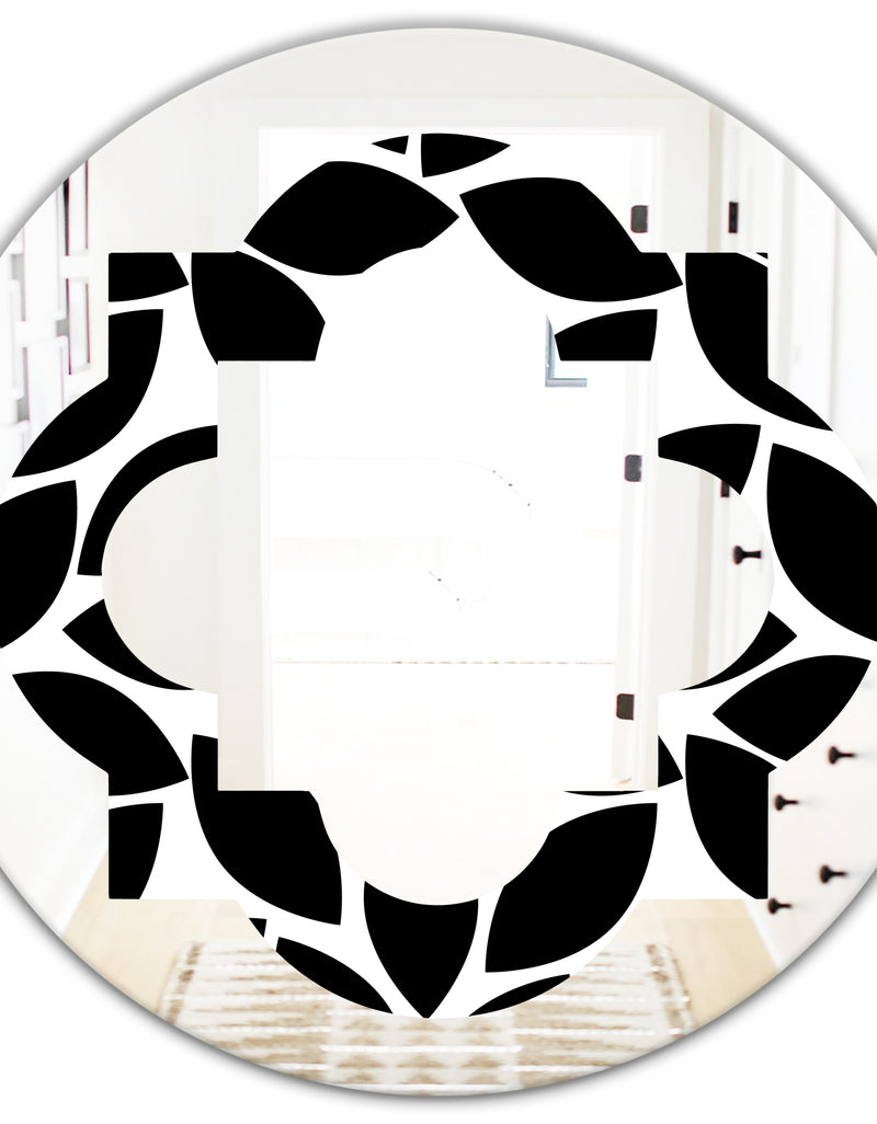 DesignQ Monochrome Geometric Pattern XII - Modern Round Or Oval Wall Mirror - Quatrefoil