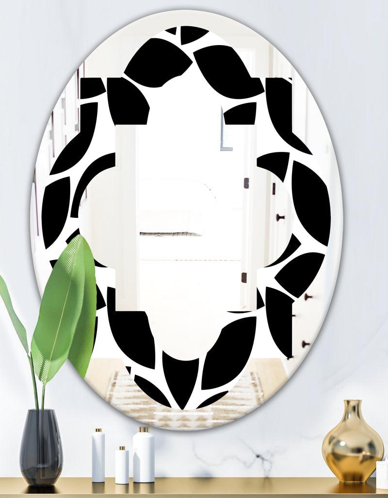 DesignQ Monochrome Geometric Pattern XII - Modern Round Or Oval Wall Mirror - Quatrefoil